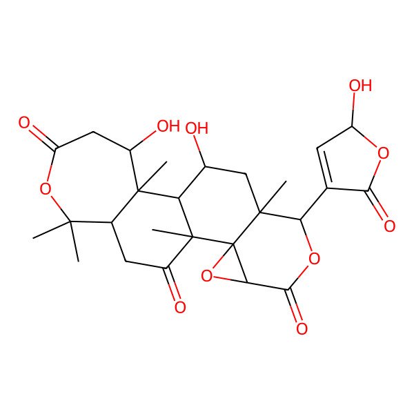 2D Structure of 10,13-dihydroxy-7-(2-hydroxy-5-oxo-2H-furan-4-yl)-1,8,12,17,17-pentamethyl-3,6,16-trioxapentacyclo[9.9.0.02,4.02,8.012,18]icosane-5,15,20-trione