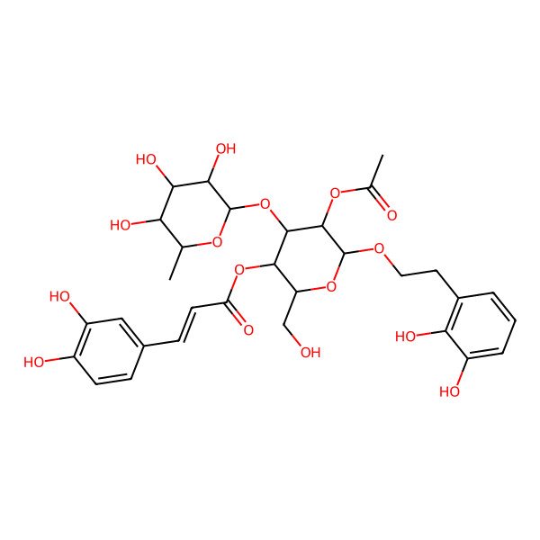 2D Structure of [(2R,3R,4S,5R,6R)-5-acetyloxy-6-[2-(2,3-dihydroxyphenyl)ethoxy]-2-(hydroxymethyl)-4-[(2S,3R,4R,5R,6S)-3,4,5-trihydroxy-6-methyloxan-2-yl]oxyoxan-3-yl] (E)-3-(3,4-dihydroxyphenyl)prop-2-enoate