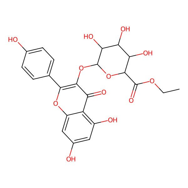 2D Structure of ethyl (2S,3S,4S,5R,6S)-6-[5,7-dihydroxy-2-(4-hydroxyphenyl)-4-oxochromen-3-yl]oxy-3,4,5-trihydroxyoxane-2-carboxylate