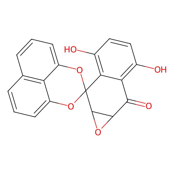 2D Structure of (1aS,7aR)-3,6-dihydroxyspiro[1a,7a-dihydronaphtho[2,3-b]oxirene-2,3'-2,4-dioxatricyclo[7.3.1.05,13]trideca-1(12),5,7,9(13),10-pentaene]-7-one