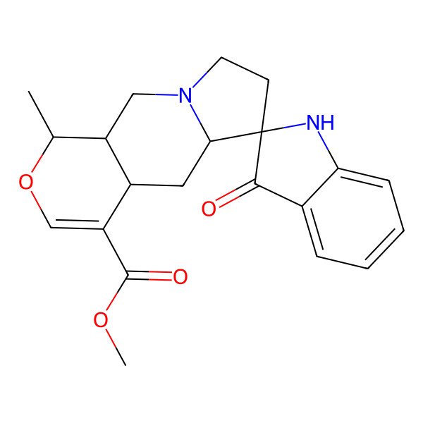 2D Structure of methyl (1S,4aR,5aS,6S,10aR)-1-methyl-3'-oxospiro[1,4a,5,5a,7,8,10,10a-octahydropyrano[3,4-f]indolizine-6,2'-1H-indole]-4-carboxylate