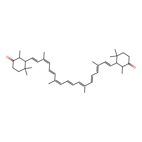 2D Structure of (2S,3S)-2,4,4-trimethyl-3-[(1E,3E,5E,7E,9E,11E,13E,15E,17E)-3,7,12,16-tetramethyl-18-[(1S,6S)-2,2,6-trimethyl-5-oxocyclohexyl]octadeca-1,3,5,7,9,11,13,15,17-nonaenyl]cyclohexan-1-one