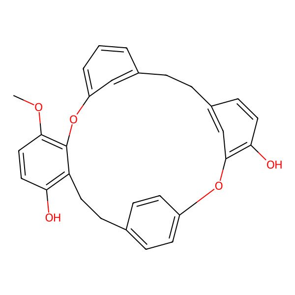2D Structure of 17-Methoxy-2,15-dioxapentacyclo[22.2.2.13,7.110,14.016,21]triaconta-1(26),3,5,7(30),10(29),11,13,16,18,20,24,27-dodecaene-4,20-diol