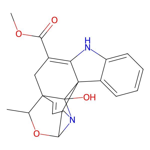 2D Structure of methyl (1R,12S,14S,19R,21S)-21-hydroxy-19-methyl-20-oxa-5,15-diazahexacyclo[12.4.2.11,12.04,12.06,11.015,21]henicosa-3,6,8,10,17-pentaene-3-carboxylate