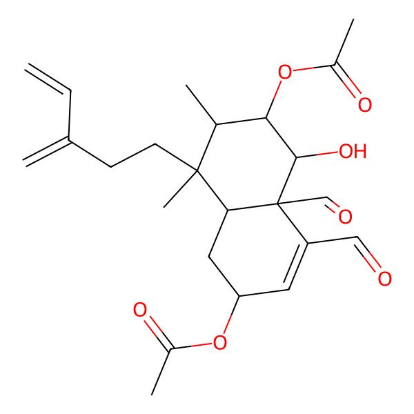 2D Structure of [(2S,4aR,5S,6R,7R,8R,8aR)-6-acetyloxy-4,4a-diformyl-5-hydroxy-7,8-dimethyl-8-(3-methylidenepent-4-enyl)-1,2,5,6,7,8a-hexahydronaphthalen-2-yl] acetate