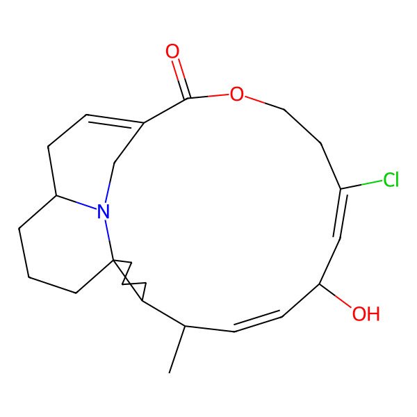 2D Structure of 11-Chloro-9-hydroxy-6-methyl-14-oxa-23-azatetracyclo[14.6.2.01,5.019,23]tetracosa-7,10,16-trien-15-one