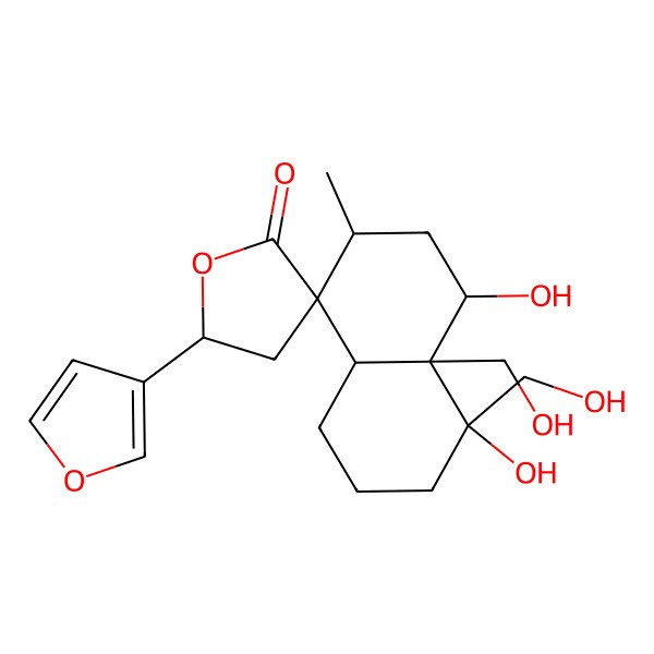 2D Structure of 5'-(furan-3-yl)-1,8-dihydroxy-8,8a-bis(hydroxymethyl)-3-methylspiro[2,3,4a,5,6,7-hexahydro-1H-naphthalene-4,3'-oxolane]-2'-one