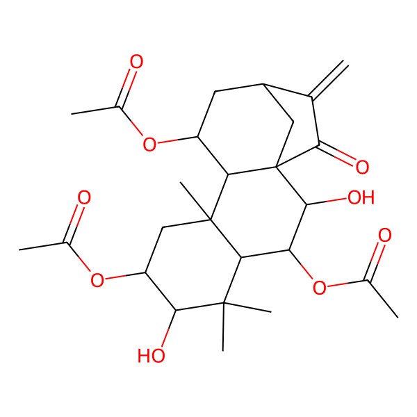2D Structure of (3,7-Diacetyloxy-2,6-dihydroxy-5,5,9-trimethyl-14-methylidene-15-oxo-11-tetracyclo[11.2.1.01,10.04,9]hexadecanyl) acetate