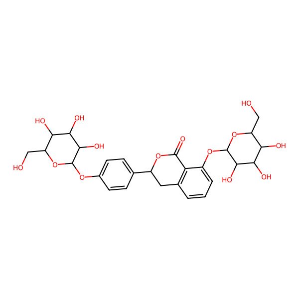 2D Structure of 8-[3,4,5-Trihydroxy-6-(hydroxymethyl)oxan-2-yl]oxy-3-[4-[3,4,5-trihydroxy-6-(hydroxymethyl)oxan-2-yl]oxyphenyl]-3,4-dihydroisochromen-1-one