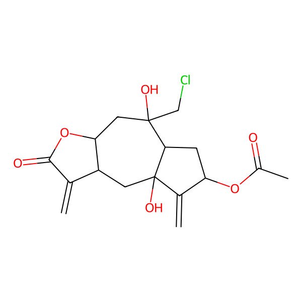 2D Structure of [5-(chloromethyl)-5,8a-dihydroxy-1,8-dimethylidene-2-oxo-4,5a,6,7,9,9a-hexahydro-3aH-azuleno[6,5-b]furan-7-yl] acetate