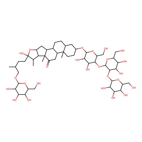 2D Structure of (1R,2S,4S,6R,7S,8R,9S,12S,13S,16S,18S)-16-[(2R,3R,4R,5R,6R)-5-[(2S,3R,4S,5S,6R)-4,5-dihydroxy-6-(hydroxymethyl)-3-[(2S,3R,4S,5R,6R)-3,4,5-trihydroxy-6-(hydroxymethyl)oxan-2-yl]oxyoxan-2-yl]oxy-3,4-dihydroxy-6-(hydroxymethyl)oxan-2-yl]oxy-6-hydroxy-7,9,13-trimethyl-6-[(3R)-3-methyl-4-[(2R,3R,4S,5S,6R)-3,4,5-trihydroxy-6-(hydroxymethyl)oxan-2-yl]oxybutyl]-5-oxapentacyclo[10.8.0.02,9.04,8.013,18]icosan-10-one