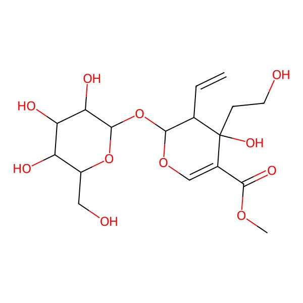 2D Structure of Methyl 3-ethenyl-4-hydroxy-4-(2-hydroxyethyl)-2-[3,4,5-trihydroxy-6-(hydroxymethyl)oxan-2-yl]oxy-2,3-dihydropyran-5-carboxylate