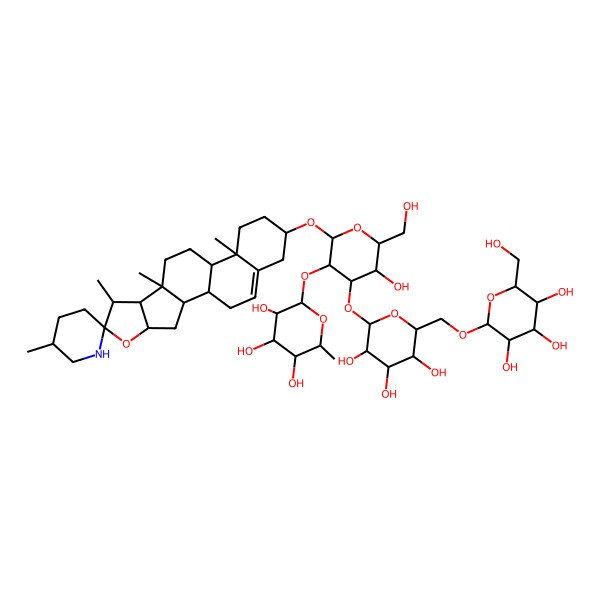 2D Structure of (2S,3R,4R,5R,6S)-2-[(2R,3R,4S,5S,6R)-5-hydroxy-6-(hydroxymethyl)-2-[(1S,2S,4S,5'R,6R,7S,8R,9S,12S,13R,16S)-5',7,9,13-tetramethylspiro[5-oxapentacyclo[10.8.0.02,9.04,8.013,18]icos-18-ene-6,2'-piperidine]-16-yl]oxy-4-[(2S,3R,4S,5S,6R)-3,4,5-trihydroxy-6-[[(2R,3R,4S,5S,6R)-3,4,5-trihydroxy-6-(hydroxymethyl)oxan-2-yl]oxymethyl]oxan-2-yl]oxyoxan-3-yl]oxy-6-methyloxane-3,4,5-triol
