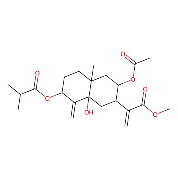 2D Structure of [6-acetyloxy-8a-hydroxy-7-(3-methoxy-3-oxoprop-1-en-2-yl)-4a-methyl-1-methylidene-3,4,5,6,7,8-hexahydro-2H-naphthalen-2-yl] 2-methylpropanoate