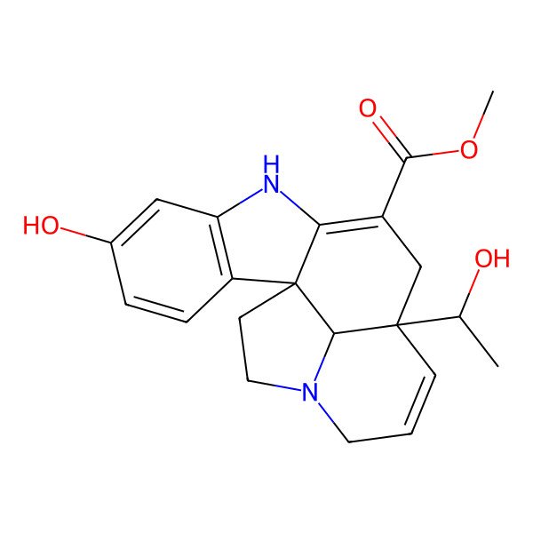 2D Structure of Methyl 5-hydroxy-12-(1-hydroxyethyl)-8,16-diazapentacyclo[10.6.1.01,9.02,7.016,19]nonadeca-2(7),3,5,9,13-pentaene-10-carboxylate