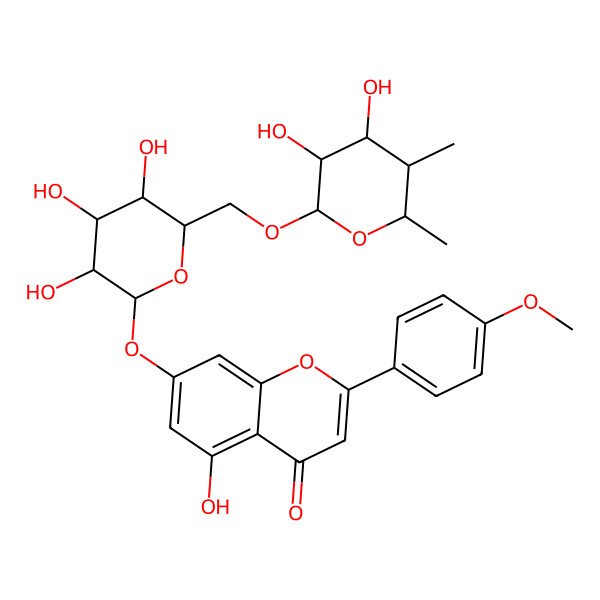2D Structure of 7-[(2S,3R,4S,5S,6R)-6-[[(2R,3R,4R,5R,6S)-3,4-dihydroxy-5,6-dimethyloxan-2-yl]oxymethyl]-3,4,5-trihydroxyoxan-2-yl]oxy-5-hydroxy-2-(4-methoxyphenyl)chromen-4-one
