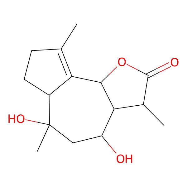 2D Structure of (3S,3aS,4S,6S,6aR,9bS)-4,6-dihydroxy-3,6,9-trimethyl-3,3a,4,5,6a,7,8,9b-octahydroazuleno[4,5-b]furan-2-one
