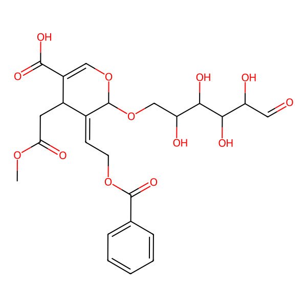2D Structure of 5-(2-benzoyloxyethylidene)-4-(2-methoxy-2-oxoethyl)-6-(2,3,4,5-tetrahydroxy-6-oxohexoxy)-4H-pyran-3-carboxylic acid