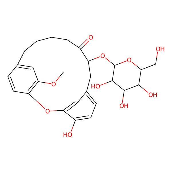 2D Structure of 4-Hydroxy-17-methoxy-9-[3,4,5-trihydroxy-6-(hydroxymethyl)oxan-2-yl]oxy-2-oxatricyclo[13.2.2.13,7]icosa-1(17),3,5,7(20),15,18-hexaen-10-one