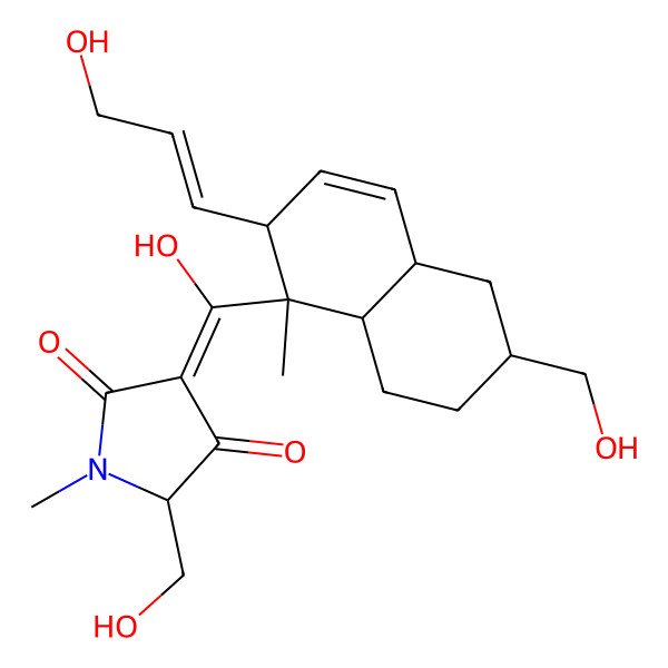 2D Structure of 3-[hydroxy-[6-(hydroxymethyl)-2-(3-hydroxyprop-1-enyl)-1-methyl-4a,5,6,7,8,8a-hexahydro-2H-naphthalen-1-yl]methylidene]-5-(hydroxymethyl)-1-methylpyrrolidine-2,4-dione