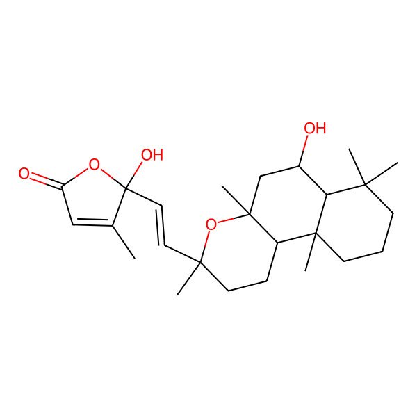 2D Structure of 5-hydroxy-5-[2-(6-hydroxy-3,4a,7,7,10a-pentamethyl-2,5,6,6a,8,9,10,10b-octahydro-1H-benzo[f]chromen-3-yl)ethenyl]-4-methylfuran-2-one
