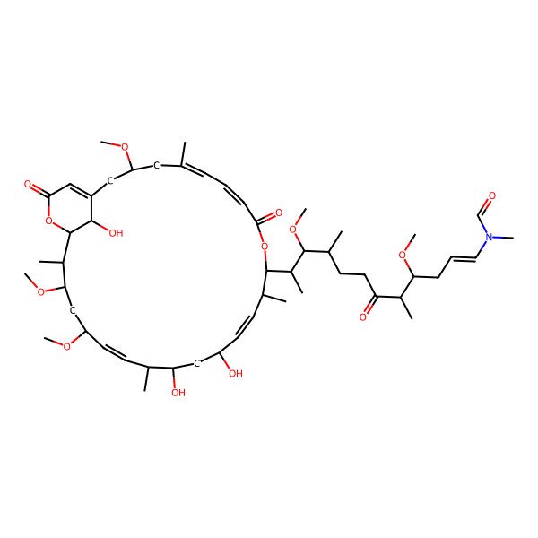 2D Structure of N-[(E)-4,10-dimethoxy-5,9-dimethyl-6-oxo-11-[(5E,7E,13E,19E,25S,29S)-15,17,29-trihydroxy-3,21,23-trimethoxy-5,12,18,24-tetramethyl-9,27-dioxo-10,26-dioxabicyclo[23.3.1]nonacosa-1(28),5,7,13,19-pentaen-11-yl]dodec-1-enyl]-N-methylformamide