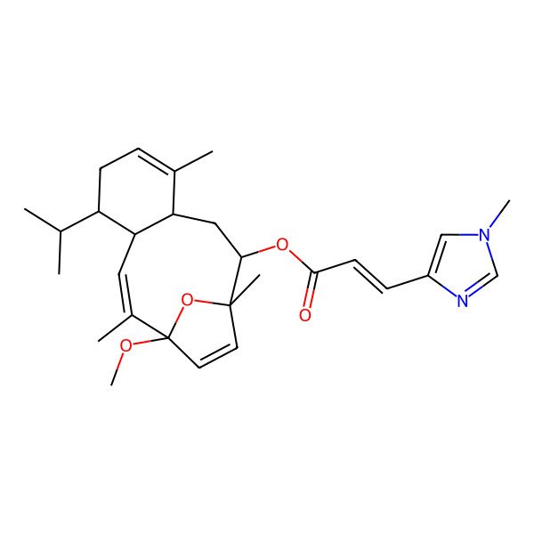 2D Structure of [(1S,2S,4R,8R,9S,10Z,12R)-12-methoxy-1,5,11-trimethyl-8-propan-2-yl-15-oxatricyclo[10.2.1.04,9]pentadeca-5,10,13-trien-2-yl] (E)-3-(1-methylimidazol-4-yl)prop-2-enoate