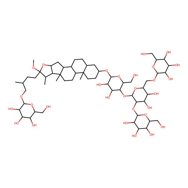 2D Structure of 2-[[6-[4,5-Dihydroxy-2-(hydroxymethyl)-6-[[6-methoxy-7,9,13-trimethyl-6-[3-methyl-4-[3,4,5-trihydroxy-6-(hydroxymethyl)oxan-2-yl]oxybutyl]-5-oxapentacyclo[10.8.0.02,9.04,8.013,18]icosan-16-yl]oxy]oxan-3-yl]oxy-3,4-dihydroxy-5-[3,4,5-trihydroxy-6-(hydroxymethyl)oxan-2-yl]oxyoxan-2-yl]methoxy]-6-(hydroxymethyl)oxane-3,4,5-triol
