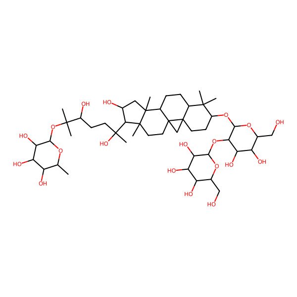 2D Structure of (2S,3R,4R,5R,6S)-2-[(3S,6S)-6-[(1S,3R,6S,8R,11R,12S,14S,15R,16R)-6-[(2R,3R,4S,5S,6R)-4,5-dihydroxy-6-(hydroxymethyl)-3-[(2S,3R,4S,5S,6R)-3,4,5-trihydroxy-6-(hydroxymethyl)oxan-2-yl]oxyoxan-2-yl]oxy-14-hydroxy-7,7,12,16-tetramethyl-15-pentacyclo[9.7.0.01,3.03,8.012,16]octadecanyl]-3,6-dihydroxy-2-methylheptan-2-yl]oxy-6-methyloxane-3,4,5-triol