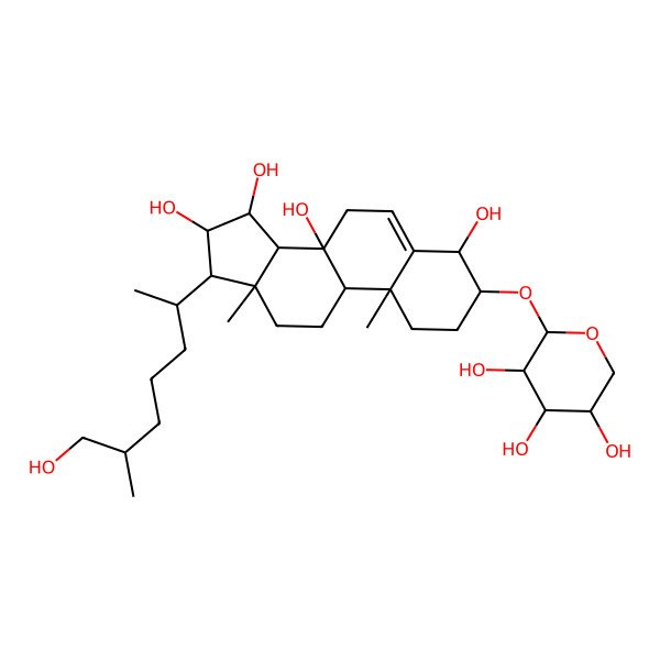 2D Structure of 17-(7-Hydroxy-6-methylheptan-2-yl)-10,13-dimethyl-3-(3,4,5-trihydroxyoxan-2-yl)oxy-1,2,3,4,7,9,11,12,14,15,16,17-dodecahydrocyclopenta[a]phenanthrene-4,8,15,16-tetrol