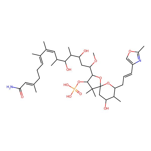2D Structure of [2-(15-Amino-3,5-dihydroxy-1-methoxy-4,6,8,9,13-pentamethyl-15-oxopentadeca-7,9,13-trienyl)-7-hydroxy-4,4,8-trimethyl-9-[3-(2-methyl-1,3-oxazol-4-yl)prop-2-enyl]-1,10-dioxaspiro[4.5]decan-3-yl] dihydrogen phosphate