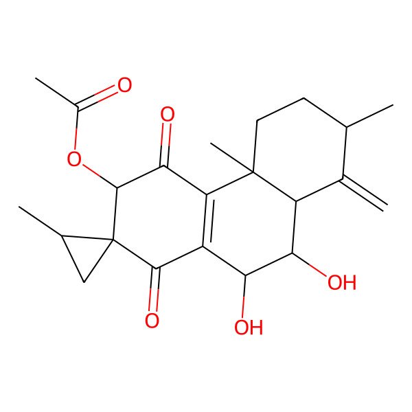 2D Structure of (9,10-dihydroxy-2',4b,7-trimethyl-8-methylidene-1,4-dioxospiro[5,6,7,8a,9,10-hexahydro-3H-phenanthrene-2,1'-cyclopropane]-3-yl) acetate
