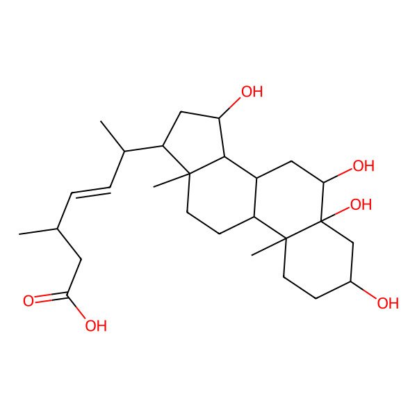 2D Structure of 3-Methyl-6-(3,5,6,15-tetrahydroxy-10,13-dimethyl-1,2,3,4,6,7,8,9,11,12,14,15,16,17-tetradecahydrocyclopenta[a]phenanthren-17-yl)hept-4-enoic acid