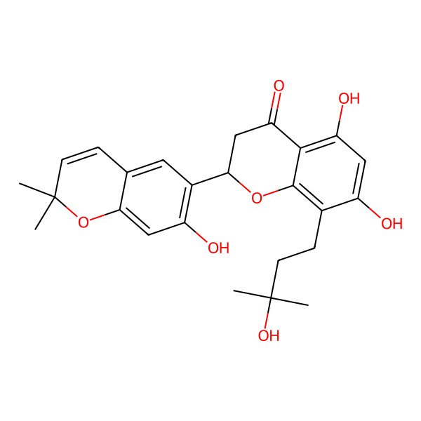 2D Structure of 5,7-Dihydroxy-2-(7-hydroxy-2,2-dimethylchromen-6-yl)-8-(3-hydroxy-3-methylbutyl)-2,3-dihydrochromen-4-one
