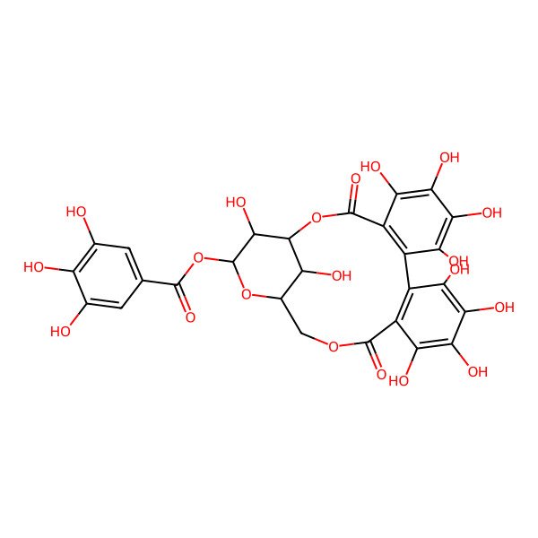 2D Structure of [(1S,19R,21S,22R,23R)-5,6,7,8,11,12,13,14,22,23-decahydroxy-3,16-dioxo-2,17,20-trioxatetracyclo[17.3.1.04,9.010,15]tricosa-4(9),5,7,10(15),11,13-hexaen-21-yl] 3,4,5-trihydroxybenzoate