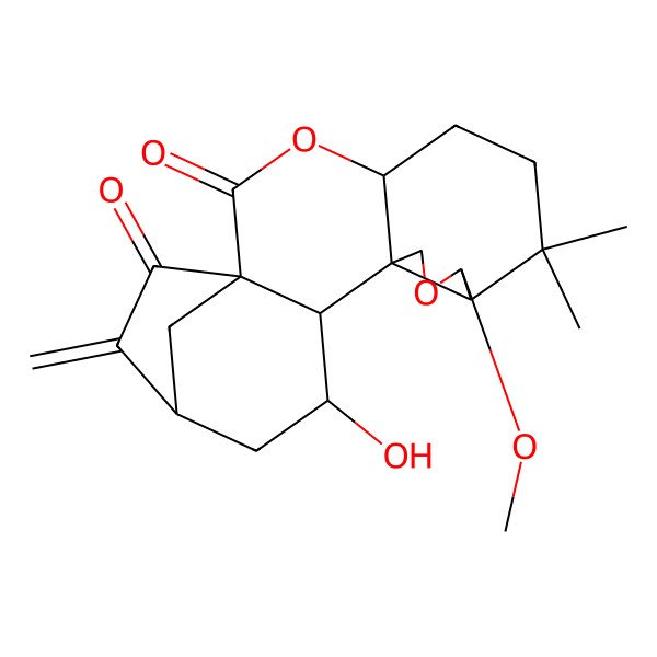 2D Structure of (1S,4S,8R,9R,12S,13S,14R,16S)-14-hydroxy-9-methoxy-7,7-dimethyl-17-methylidene-3,10-dioxapentacyclo[14.2.1.01,13.04,12.08,12]nonadecane-2,18-dione