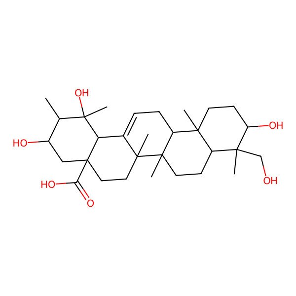 2D Structure of (1S,2R,3S,4aR,6aR,6aS,6bR,8aR,9R,10S,12aR,14bS)-1,3,10-trihydroxy-9-(hydroxymethyl)-1,2,6a,6b,9,12a-hexamethyl-2,3,4,5,6,6a,7,8,8a,10,11,12,13,14b-tetradecahydropicene-4a-carboxylic acid