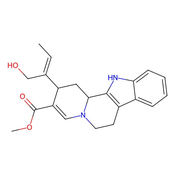 2D Structure of methyl (2S,12bS)-2-[(E)-1-hydroxybut-2-en-2-yl]-1,2,6,7,12,12b-hexahydroindolo[2,3-a]quinolizine-3-carboxylate