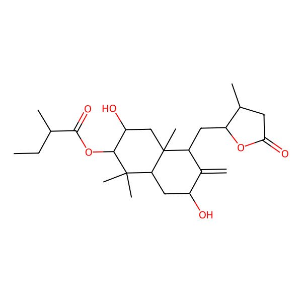 2D Structure of [(2S,3R,4aS,5R,7R,8aR)-3,7-dihydroxy-1,1,4a-trimethyl-6-methylidene-5-[[(2S,3R)-3-methyl-5-oxooxolan-2-yl]methyl]-3,4,5,7,8,8a-hexahydro-2H-naphthalen-2-yl] (2R)-2-methylbutanoate
