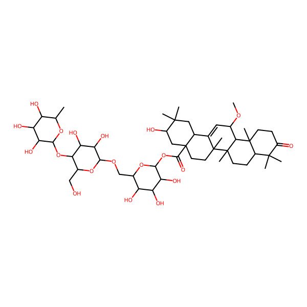 2D Structure of [6-[[3,4-dihydroxy-6-(hydroxymethyl)-5-(3,4,5-trihydroxy-6-methyloxan-2-yl)oxyoxan-2-yl]oxymethyl]-3,4,5-trihydroxyoxan-2-yl] 3-hydroxy-13-methoxy-2,2,6a,6b,9,9,12a-heptamethyl-10-oxo-3,4,5,6,6a,7,8,8a,11,12,13,14b-dodecahydro-1H-picene-4a-carboxylate
