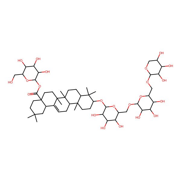 2D Structure of [3,4,5-Trihydroxy-6-(hydroxymethyl)oxan-2-yl] 2,2,6a,6b,9,9,12a-heptamethyl-10-[3,4,5-trihydroxy-6-[[3,4,5-trihydroxy-6-[(3,4,5-trihydroxyoxan-2-yl)oxymethyl]oxan-2-yl]oxymethyl]oxan-2-yl]oxy-1,3,4,5,6,6a,7,8,8a,10,11,12,13,14b-tetradecahydropicene-4a-carboxylate