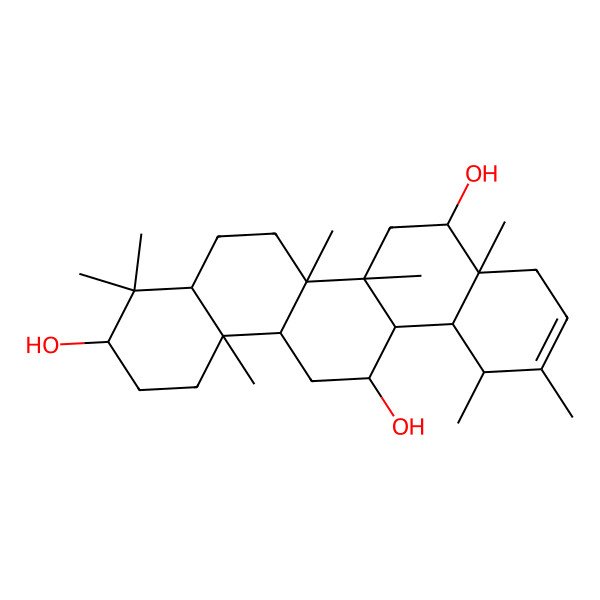 2D Structure of (3S,4aR,6aR,6aR,6bR,8S,8aS,12S,12aR,13R,14aR,14bR)-4,4,6a,6b,8a,11,12,14b-octamethyl-2,3,4a,5,6,6a,7,8,9,12,12a,13,14,14a-tetradecahydro-1H-picene-3,8,13-triol