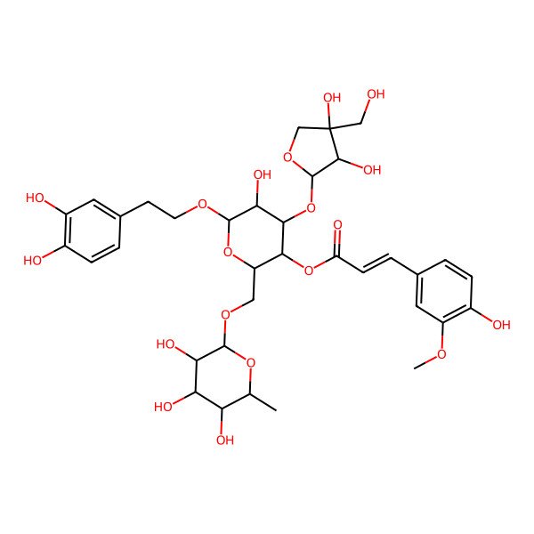 2D Structure of [(2R,3R,4R,5R,6R)-4-[(2S,3R,4R)-3,4-dihydroxy-4-(hydroxymethyl)oxolan-2-yl]oxy-6-[2-(3,4-dihydroxyphenyl)ethoxy]-5-hydroxy-2-[[(2R,3R,4R,5R,6S)-3,4,5-trihydroxy-6-methyloxan-2-yl]oxymethyl]oxan-3-yl] (E)-3-(4-hydroxy-3-methoxyphenyl)prop-2-enoate
