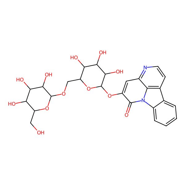 2D Structure of 3-[(2R,3S,4S,5R,6R)-3,4,5-trihydroxy-6-[[(2R,4S,5S,6S)-3,4,5-trihydroxy-6-(hydroxymethyl)oxan-2-yl]oxymethyl]oxan-2-yl]oxy-1,6-diazatetracyclo[7.6.1.05,16.010,15]hexadeca-3,5(16),6,8,10,12,14-heptaen-2-one
