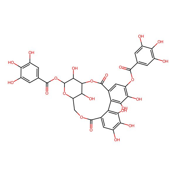 2D Structure of [7,8,11,12,13,22,23-Heptahydroxy-3,16-dioxo-6-(3,4,5-trihydroxybenzoyl)oxy-2,17,20-trioxatetracyclo[17.3.1.04,9.010,15]tricosa-4,6,8,10,12,14-hexaen-21-yl] 3,4,5-trihydroxybenzoate