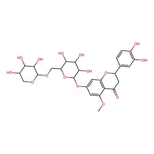 2D Structure of (2S)-2-(3,4-dihydroxyphenyl)-5-methoxy-7-[(2S,3R,4S,5R,6R)-3,4,5-trihydroxy-6-[[(2S,3R,4S,5R)-3,4,5-trihydroxyoxan-2-yl]oxymethyl]oxan-2-yl]oxy-2,3-dihydrochromen-4-one