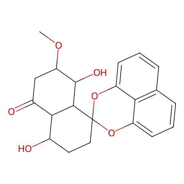 2D Structure of 4,8-Dihydroxy-3-methoxyspiro[2,3,4,4a,6,7,8,8a-octahydronaphthalene-5,3'-2,4-dioxatricyclo[7.3.1.05,13]trideca-1(12),5,7,9(13),10-pentaene]-1-one