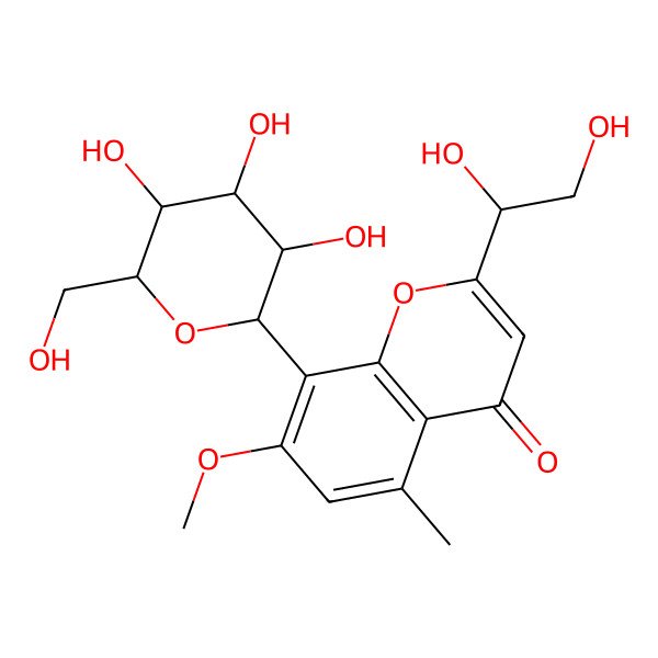 2D Structure of 2-(1,2-Dihydroxyethyl)-7-methoxy-5-methyl-8-[3,4,5-trihydroxy-6-(hydroxymethyl)oxan-2-yl]chromen-4-one