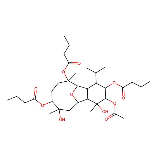 2D Structure of [5-Acetyloxy-4,14-di(butanoyloxy)-6,10-dihydroxy-6,10,14-trimethyl-3-propan-2-yl-15-oxatricyclo[6.6.1.02,7]pentadecan-11-yl] butanoate