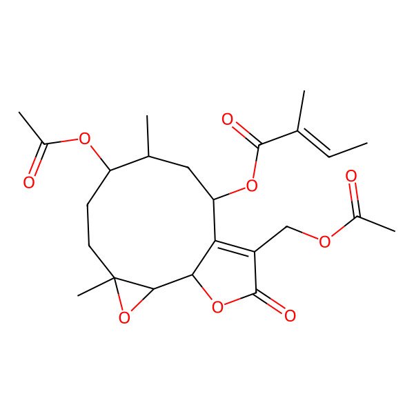 2D Structure of [7-Acetyloxy-12-(acetyloxymethyl)-4,8-dimethyl-13-oxo-3,14-dioxatricyclo[9.3.0.02,4]tetradec-11-en-10-yl] 2-methylbut-2-enoate